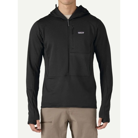 Patagonia R1 Fleece Pullover Hoody Half Zip Black Waffle Lightweight Men's Large - Picture 3 of 16